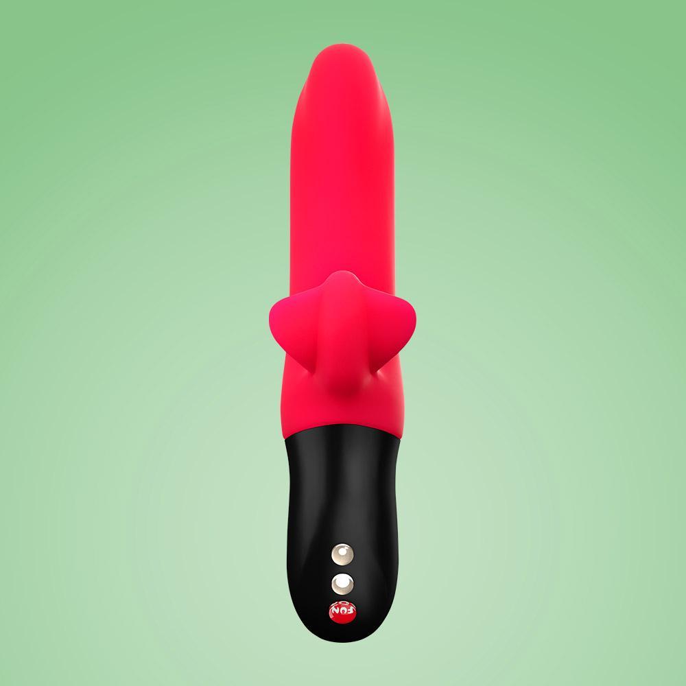 Red and black rabbit vibrator with two buttons and a "FUN" label.