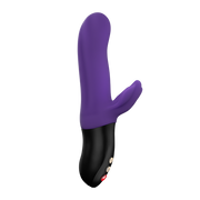 Purple and black rabbit vibrator with three control buttons.