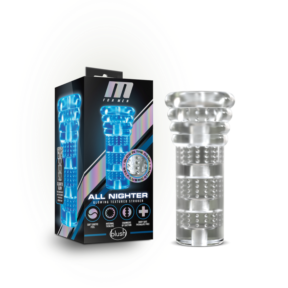 A ribbed, self-lubricating stroker that glows in the dark.