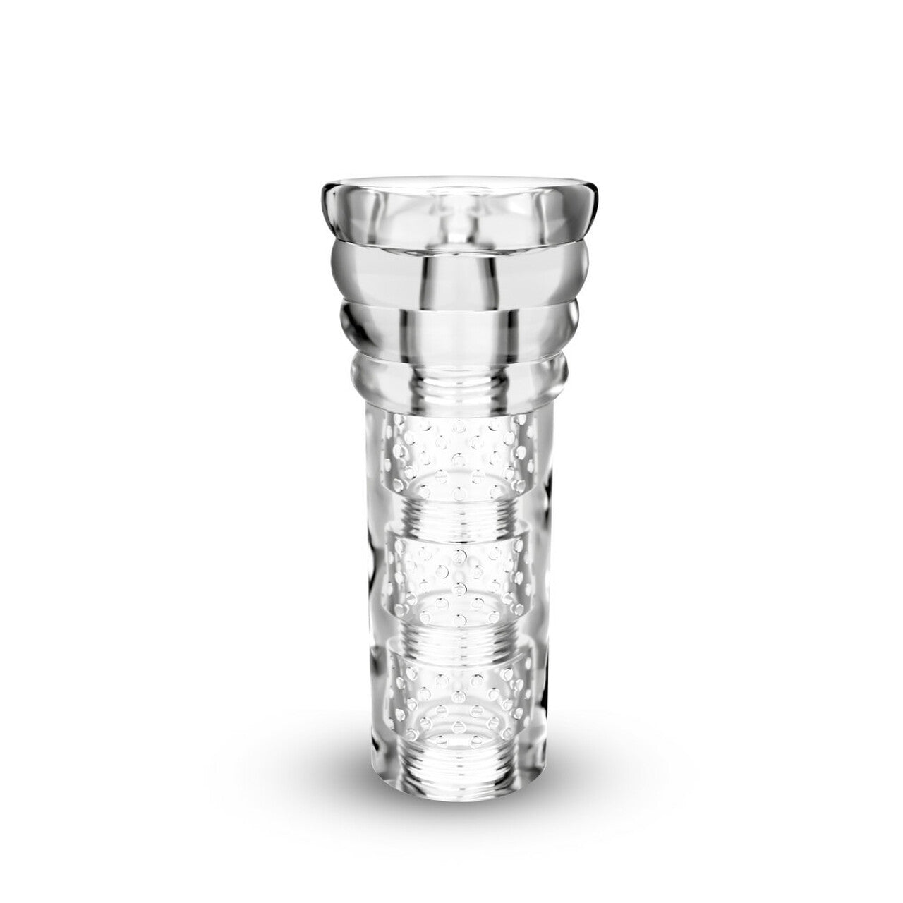 Clear ribbed stroker with textured interior and ribbed exterior.