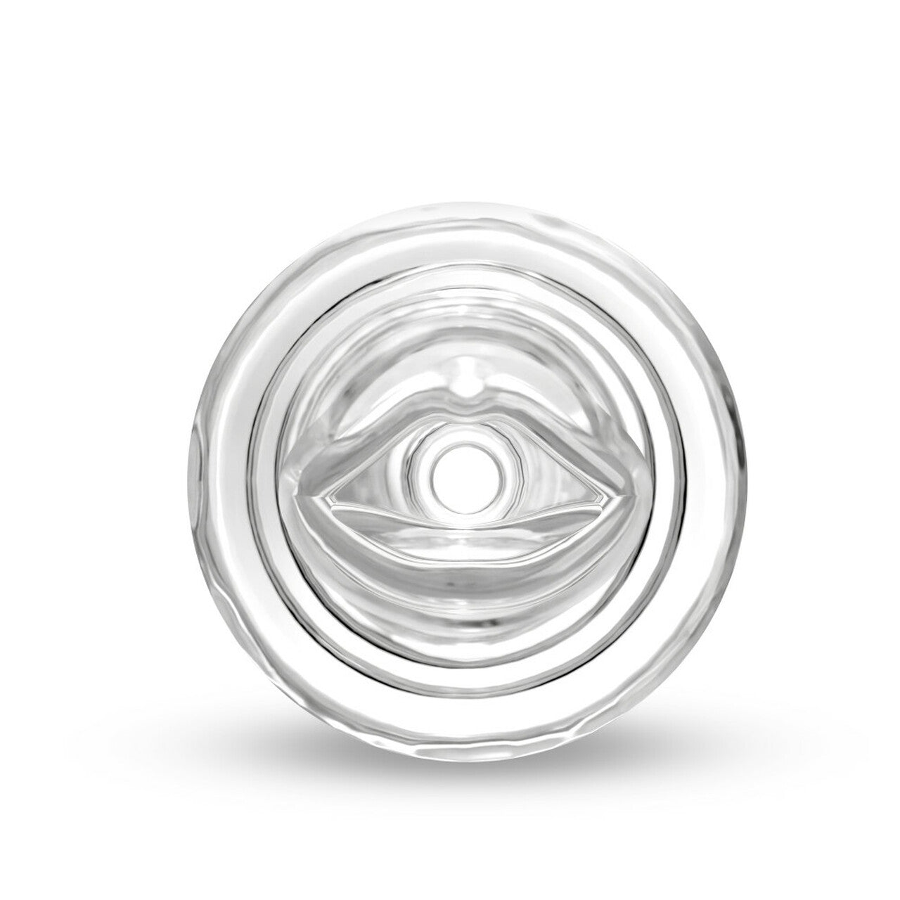Clear ribbed stroker with a textured interior and a central opening.