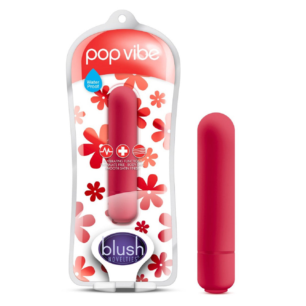 Cherry red waterproof bullet vibrator with 10 functions.