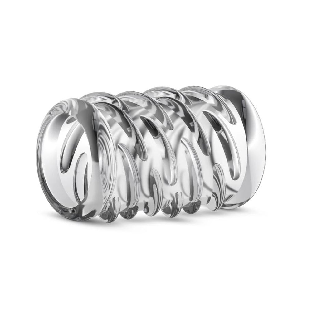 Clear textured cock sleeve with a ribbed design.
