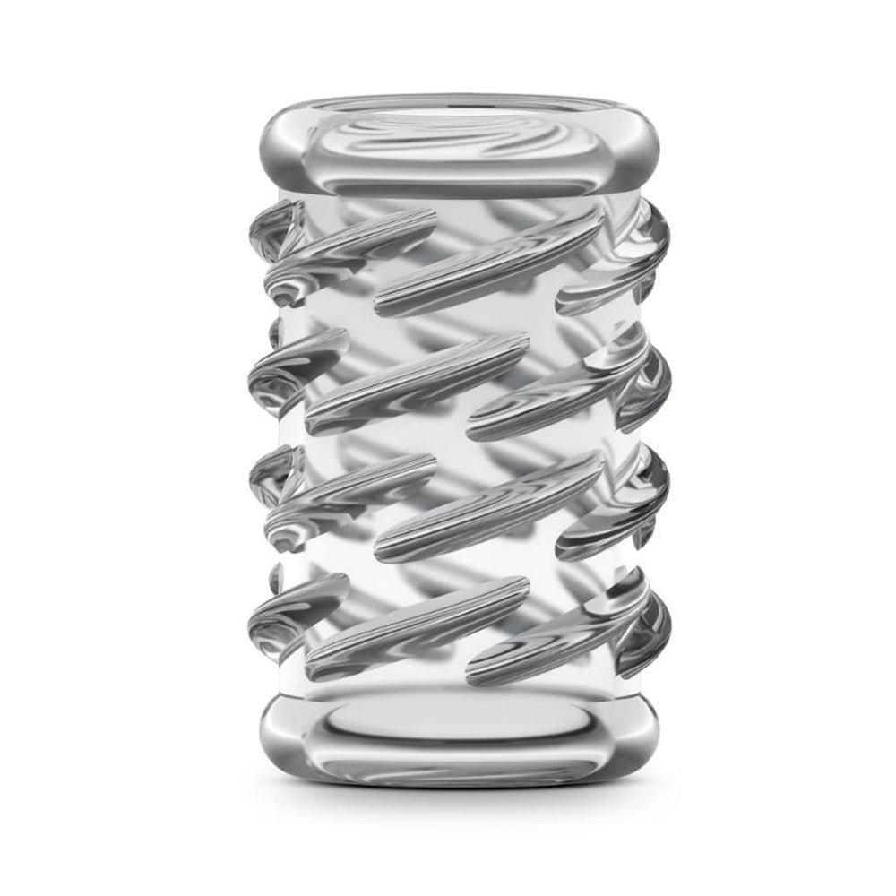Clear textured cock sleeve with raised ridges.