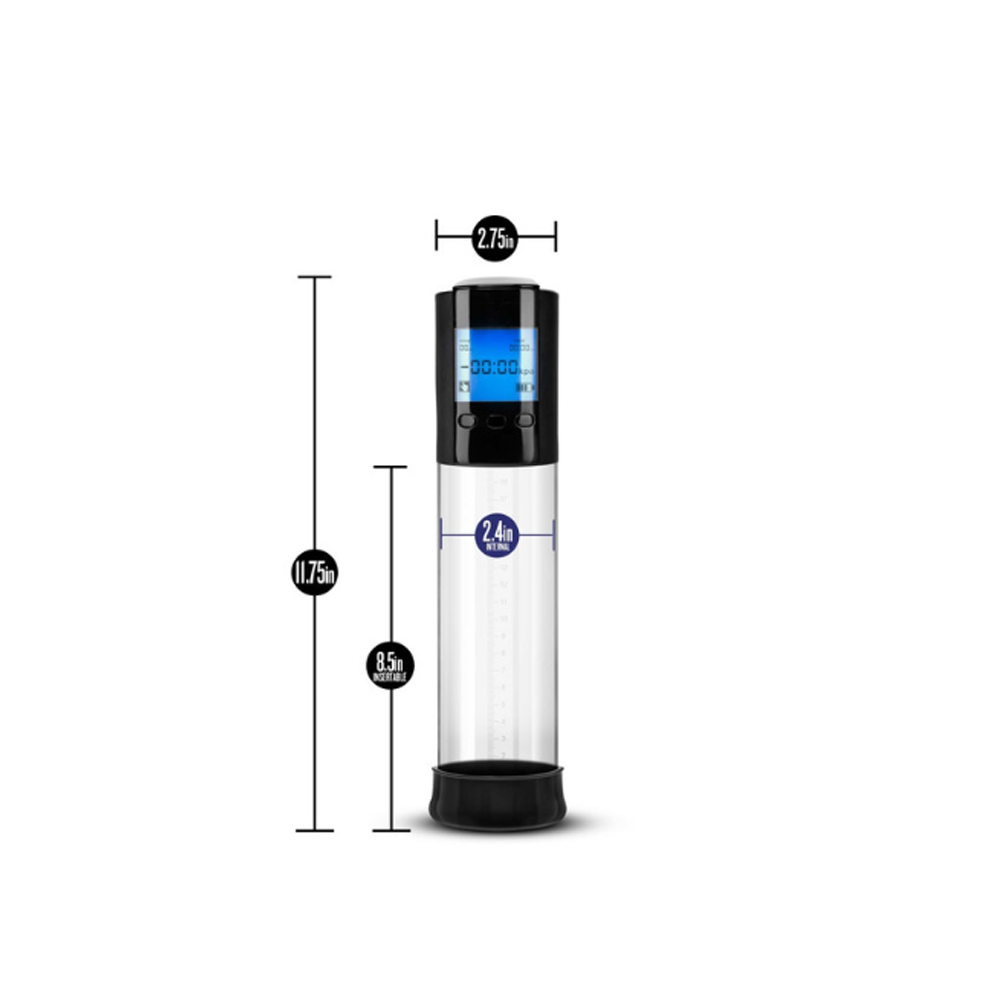 A clear cylinder pump with a digital display and measurement markings.