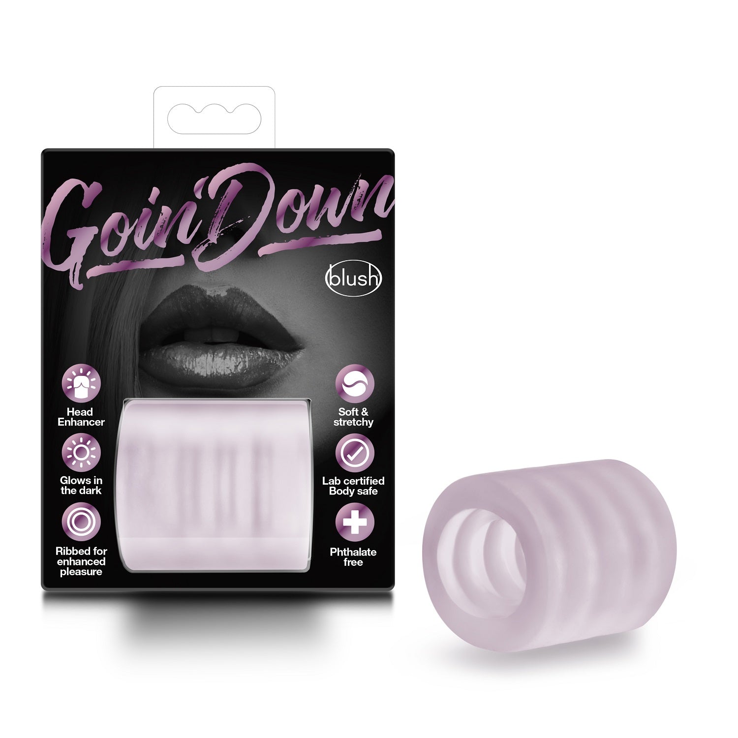 Pink ribbed TPE stroker with a textured interior.