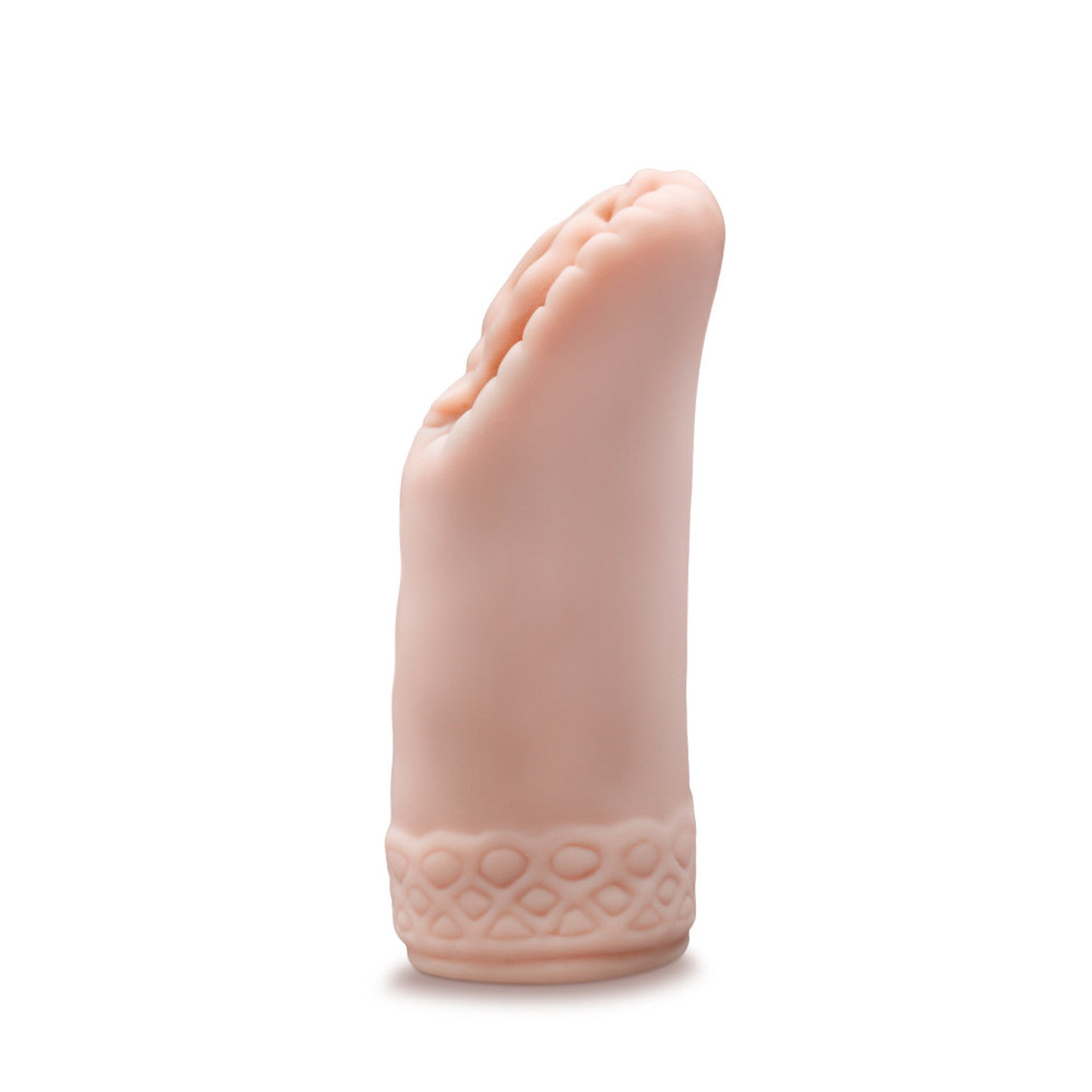 A soft, ribbed male stroker with a textured base.