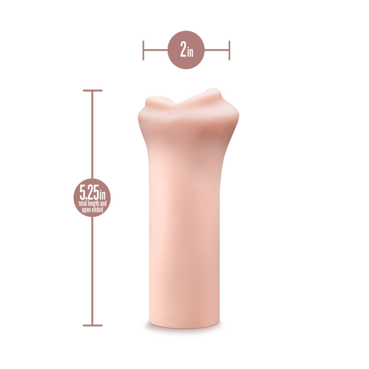 A pink, ribbed male stroker with dimensions of 5.25 inches in length and 2 inches in width.