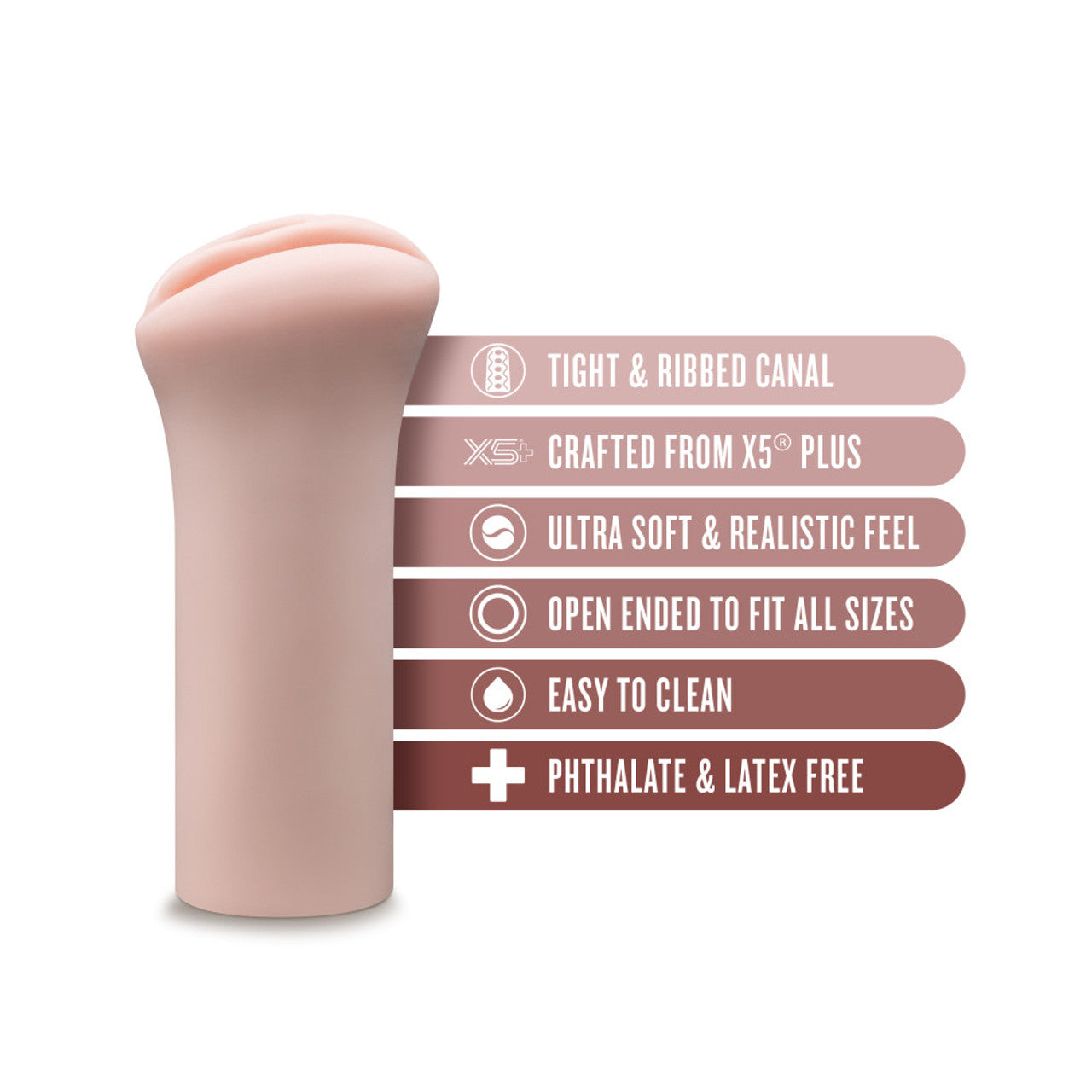A pink ribbed male stroker made of soft X5 Plus material.