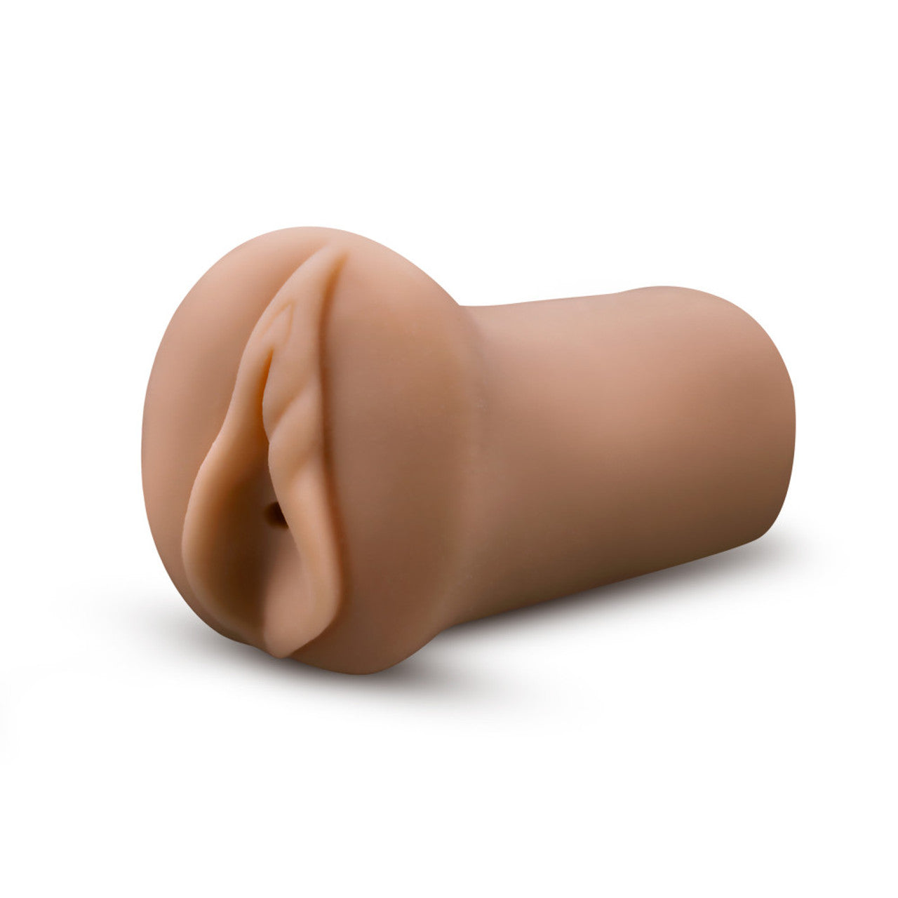 Tan open-ended male stroker with a realistic texture.