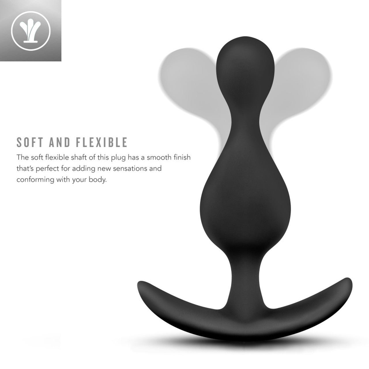 A black silicone anal plug with a smooth finish and an EZ handle.