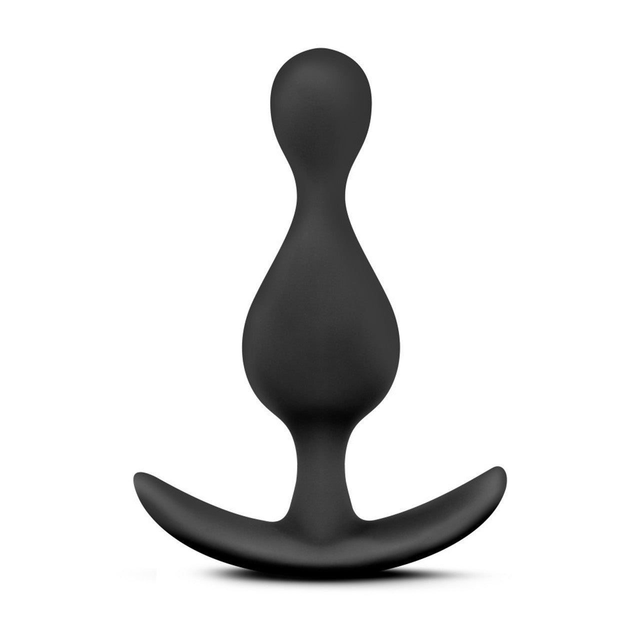 Black silicone anal plug with a curved handle.