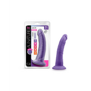 Purple 7-inch realistic suction cup dildo with lifelike veins on white packaging.