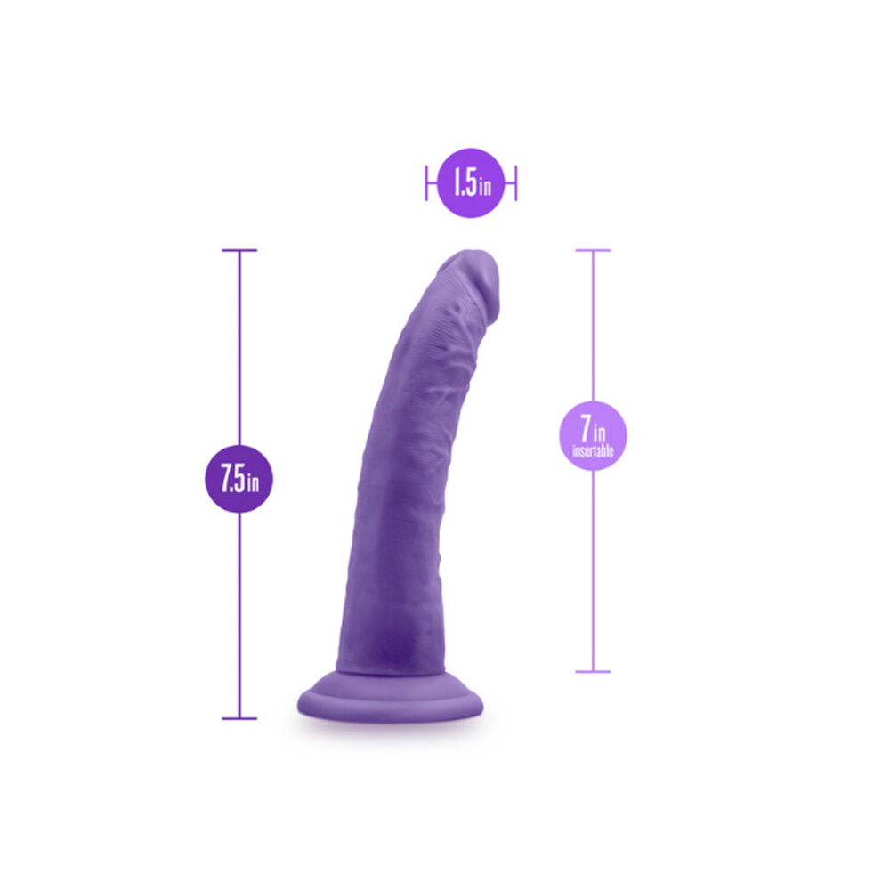 Purple 7-inch realistic suction cup dildo with 1.5-inch width measurements.