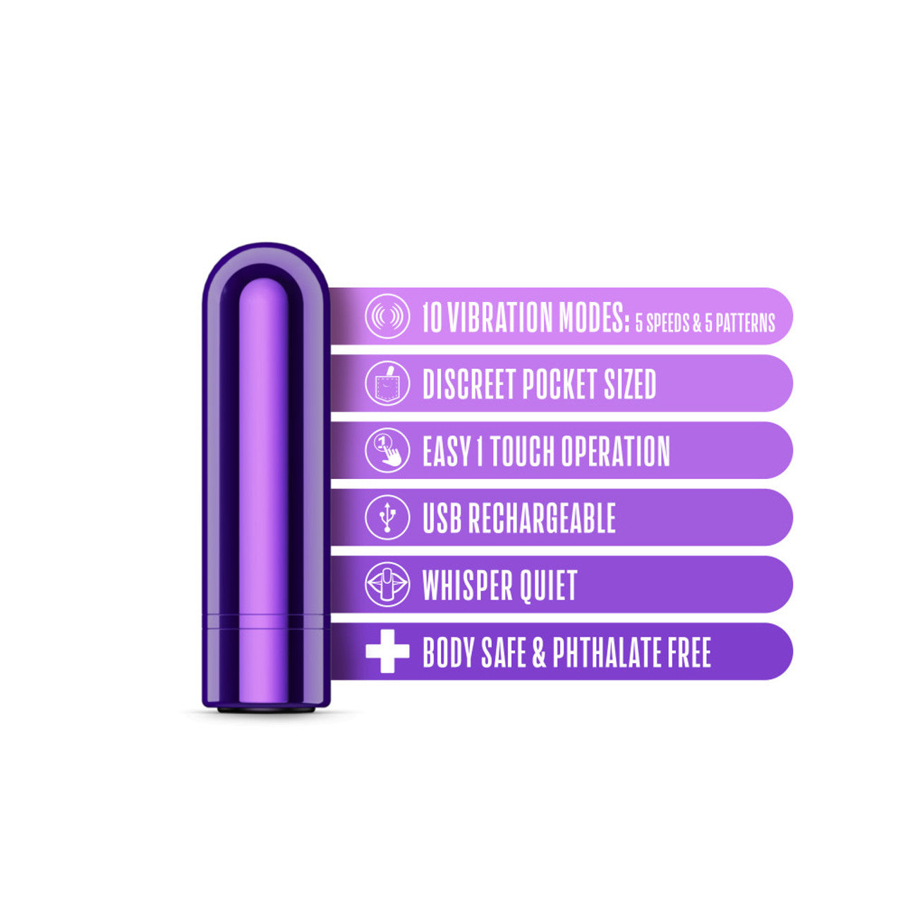 A purple mini bullet vibrator with 10 vibration modes.