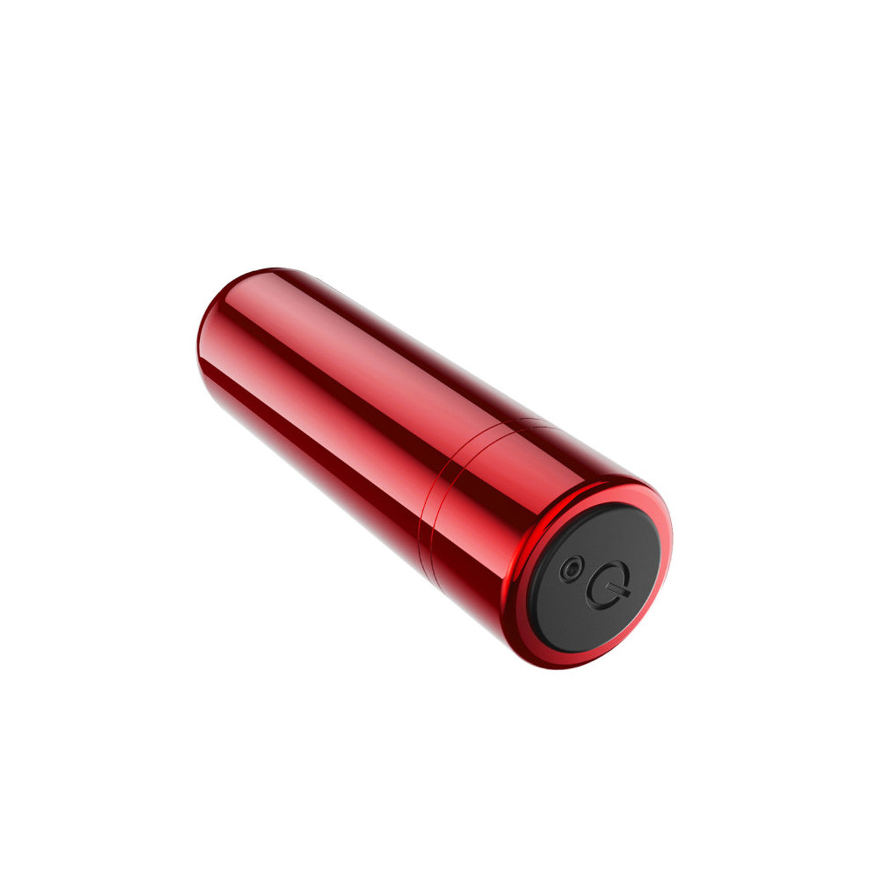 Red mini bullet vibrator with a power button.