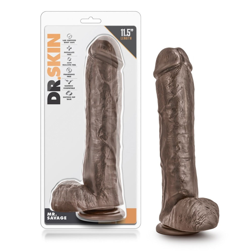 11.5-inch realistic chocolate PVC suction cup dildo with lifelike veins and balls.