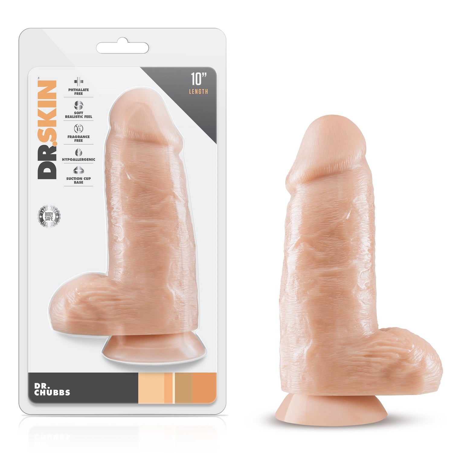 10-inch vanilla realistic suction cup dildo with lifelike texture and flared base.