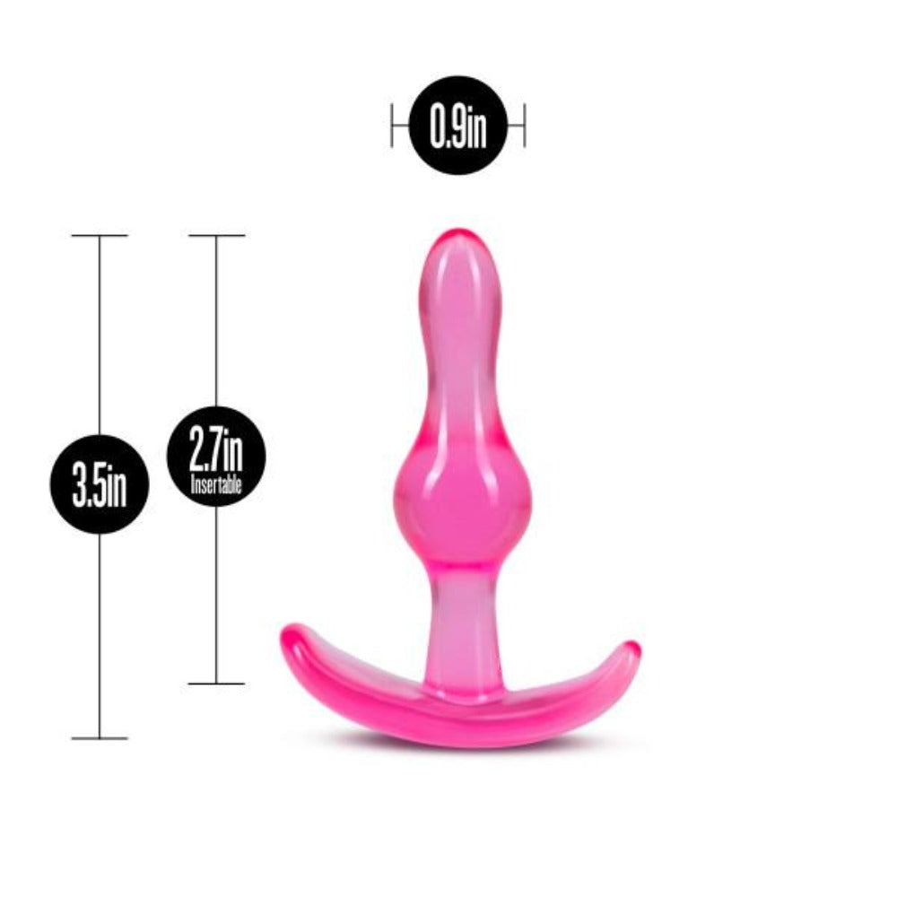 Pink curvy anal plug with tapered design and flared base.