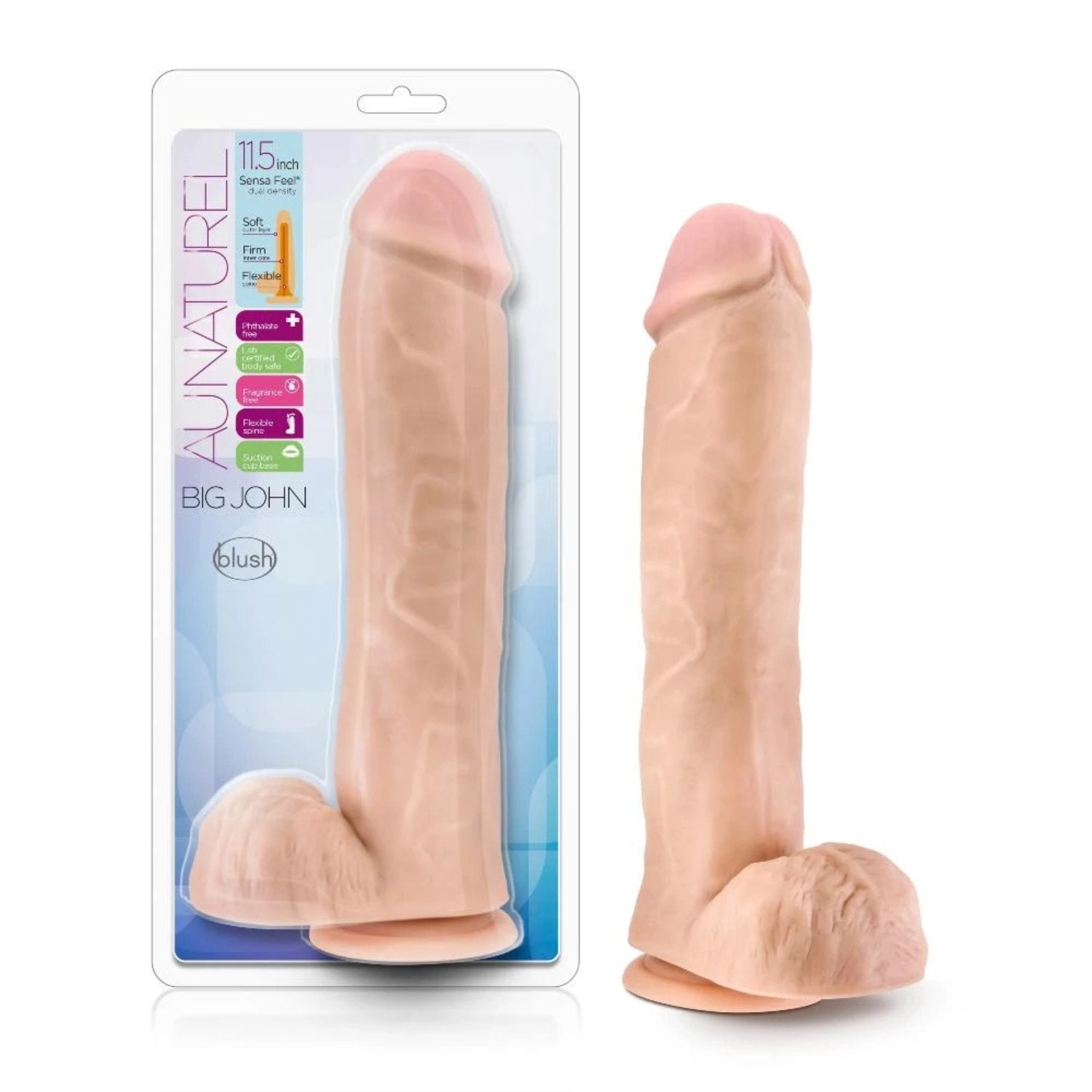 Big John 11.5-inch realistic dual-density dildo in Au Naturel skin tone with suction base.
