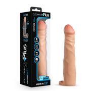 Blush Performance Fortitude silicone penis extender in blush with ball strap, boxed.