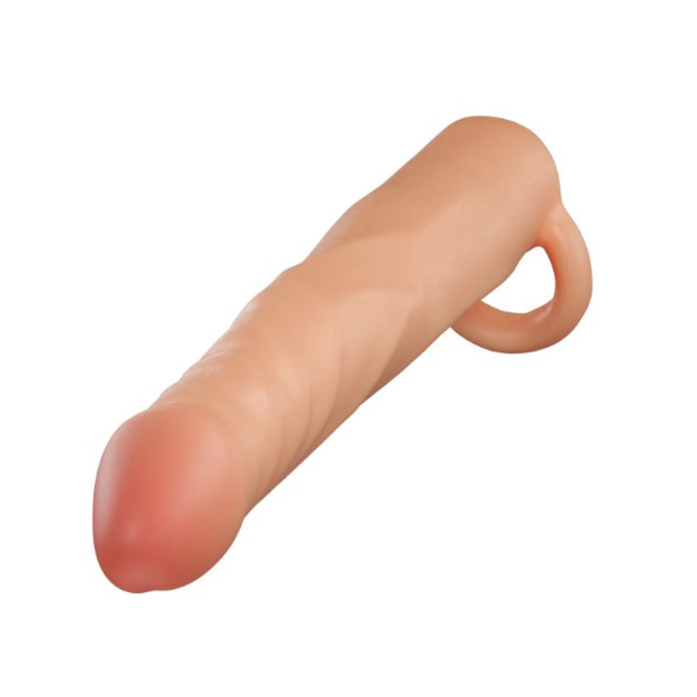 Blush Performance Fortitude silicone penis extender with ball strap in blush color.
