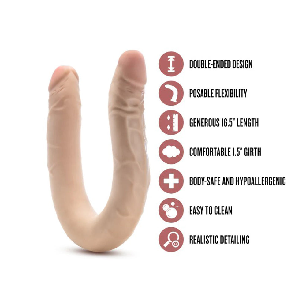 Posable 16.5-inch double-ended realistic TPE dildo with flexible shaft and detailed features.