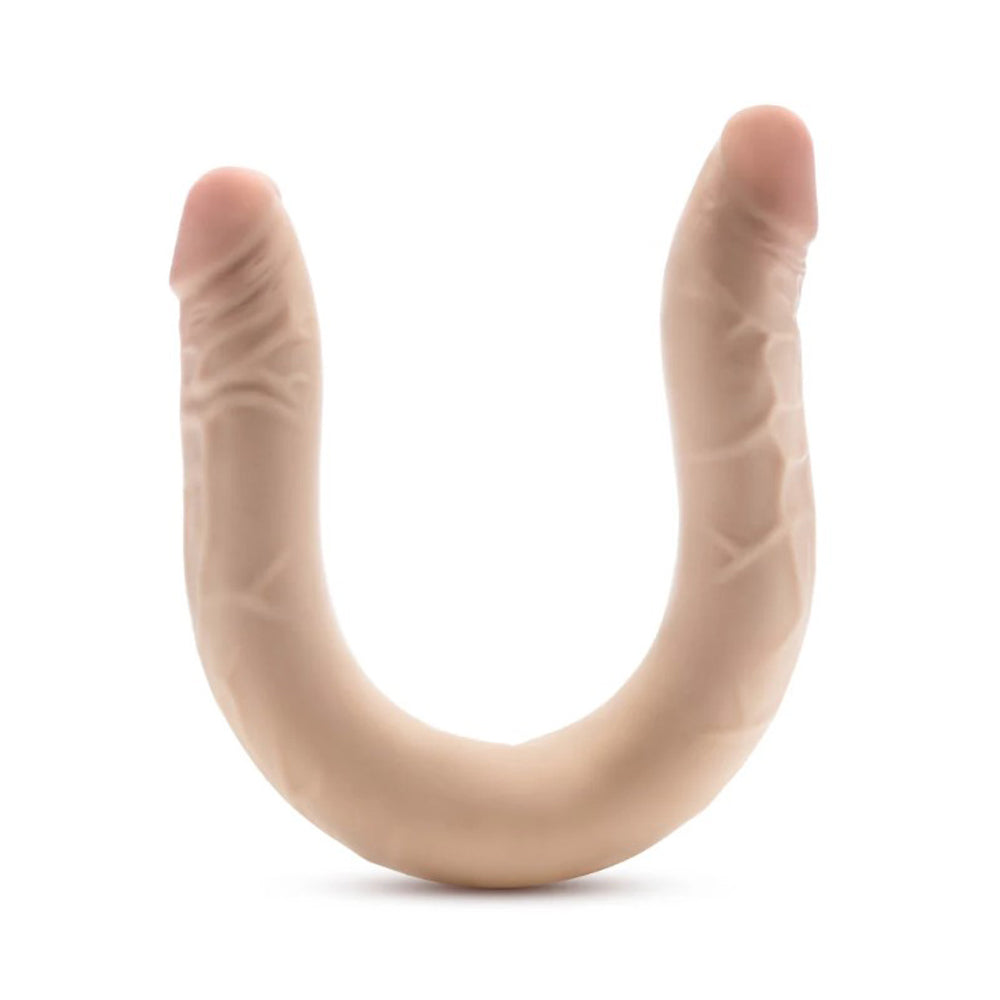 Posable 16.5-inch realistic double-ended TPE dildo in flesh tone.