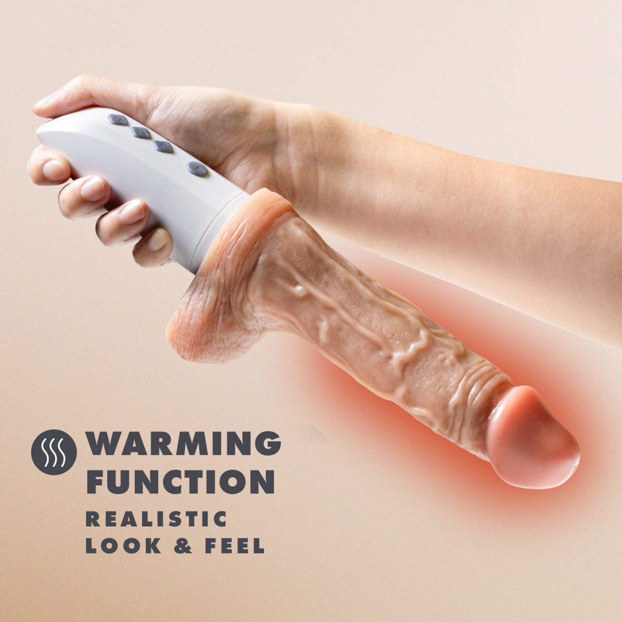 A realistic dildo with a warming function and remote control.