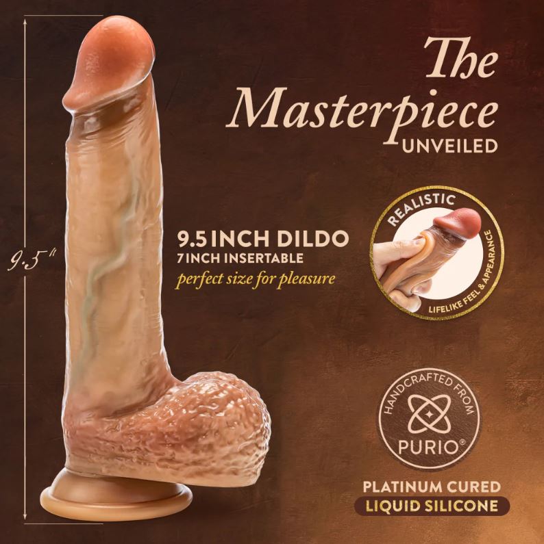 Realistic blush silicone dildo with sliding foreskin, suction cup base, and 7-inch insertable length.