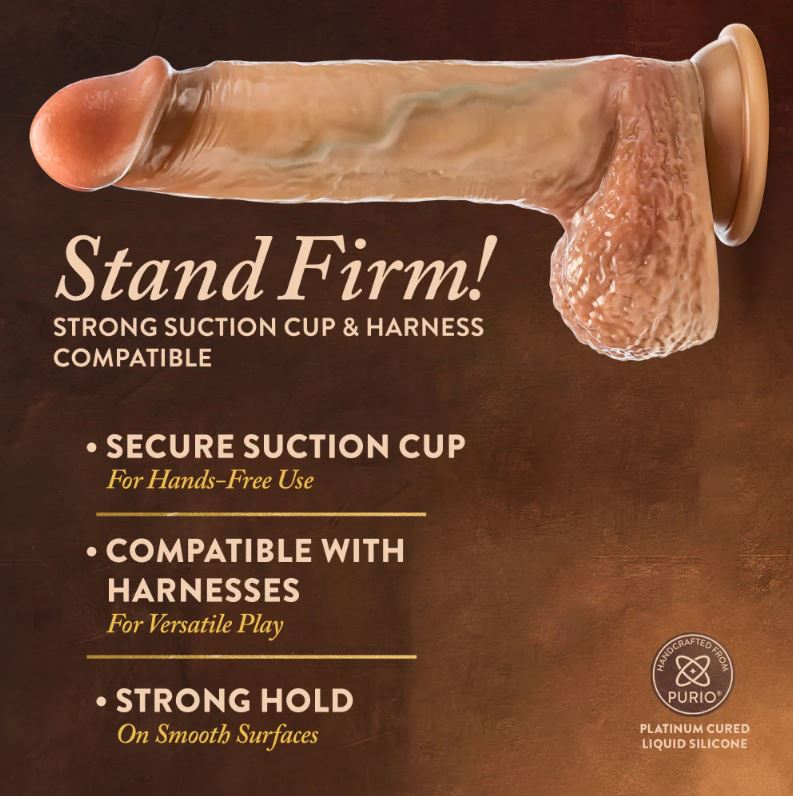 Realistic blush silicone dildo with suction cup and realistic details.