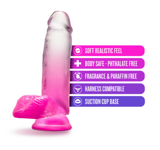 7-inch realistic fuchsia dildo with suction cup base and gradient design.