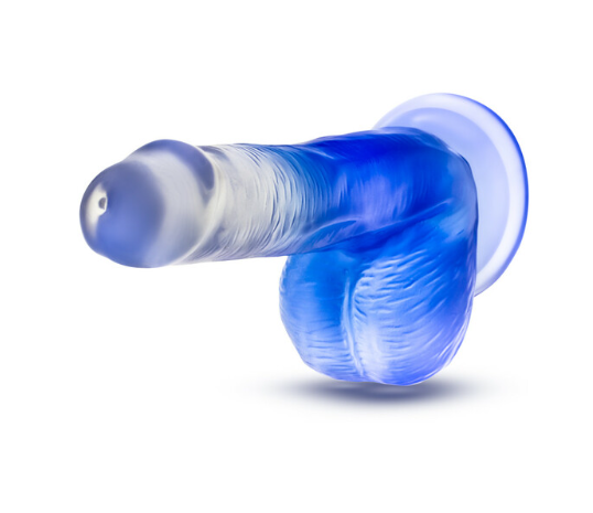 Blue gradient realistic dildo with suction cup base.