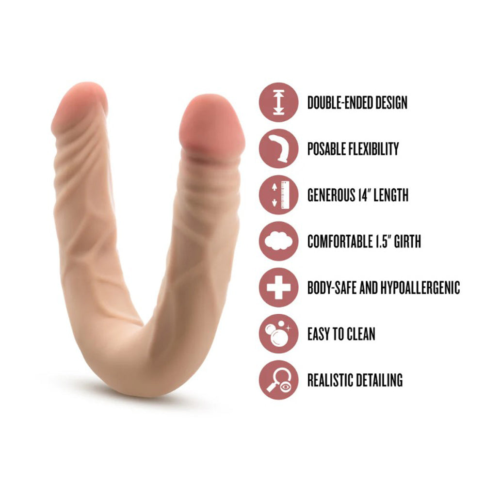 Posable 14-inch double-ended realistic TPE dildo with flexible design and key features.