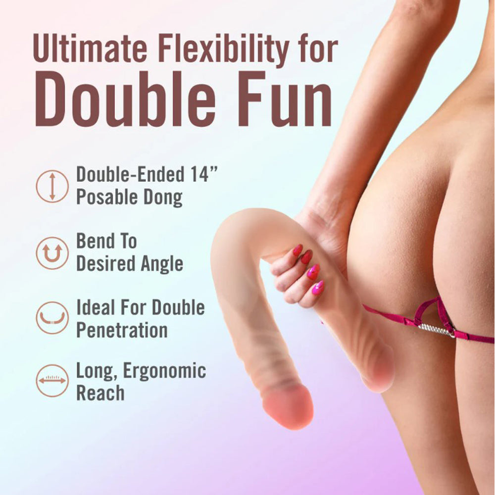 A 14-inch posable double-ended realistic TPE dildo with flexible shaft for dual penetration.