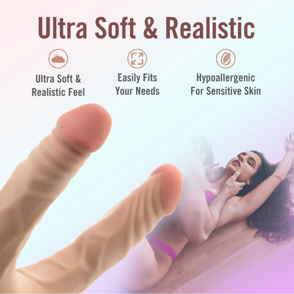 Posable double dong dildo with realistic texture and dual ends.