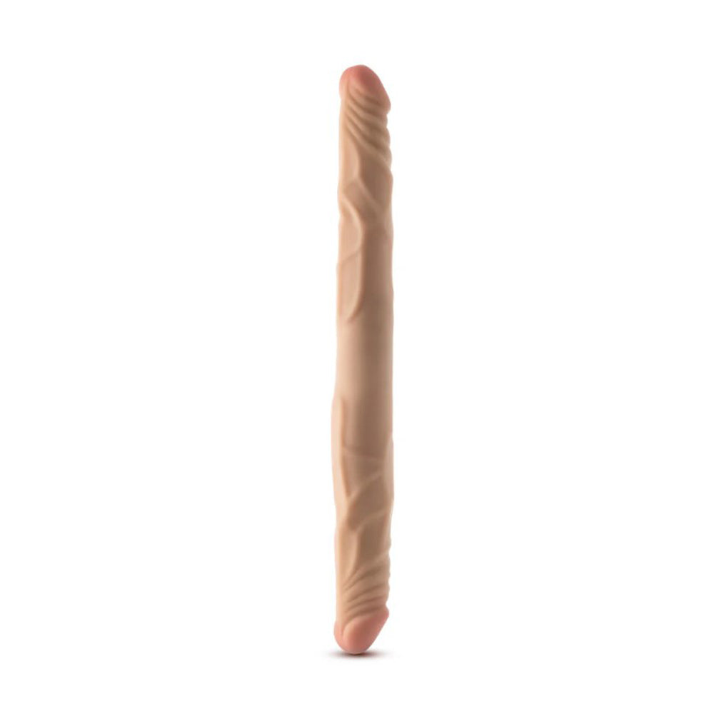 A 14-inch posable double-ended realistic TPE dildo in flesh tone.