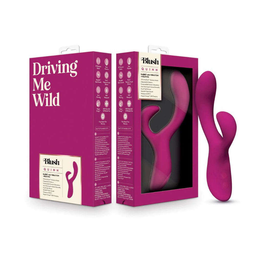 A pink rabbit vibrator with dual stimulation and warming features.