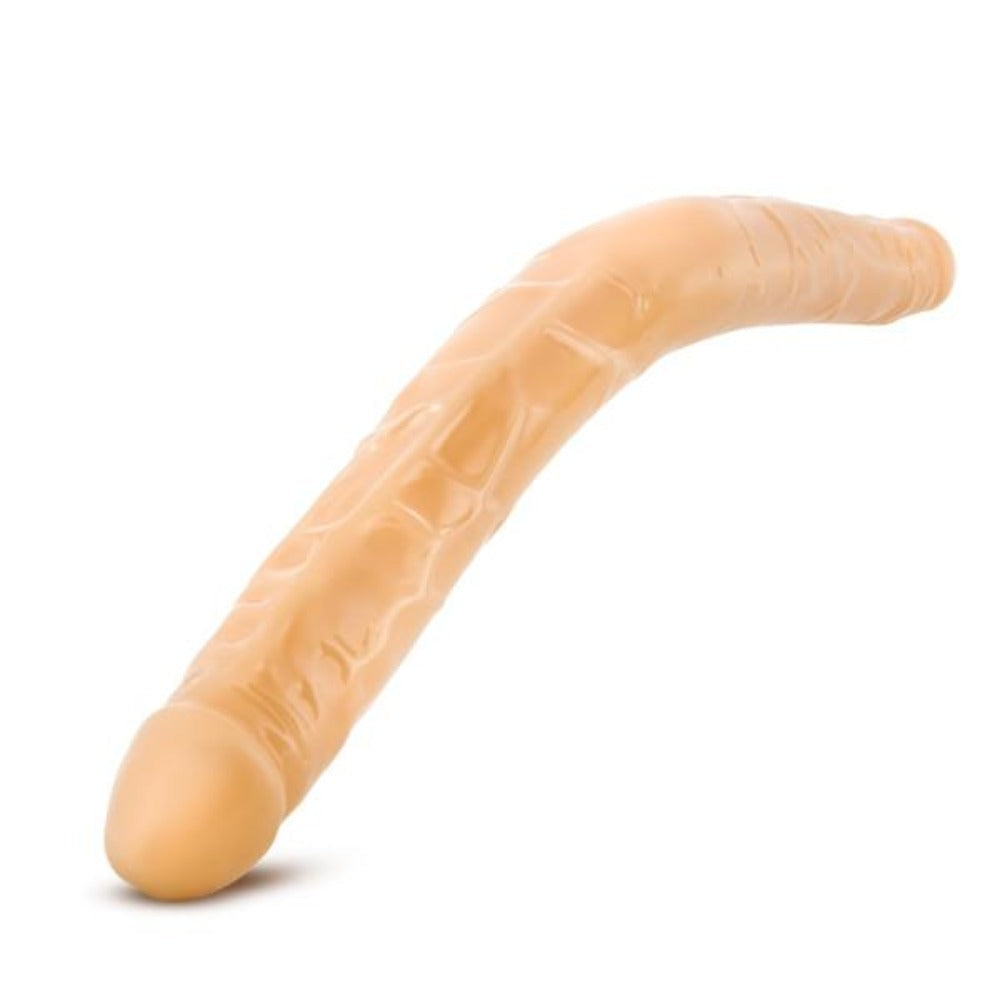 16-inch realistic double dildo in flesh tone, made of flexible PVC.