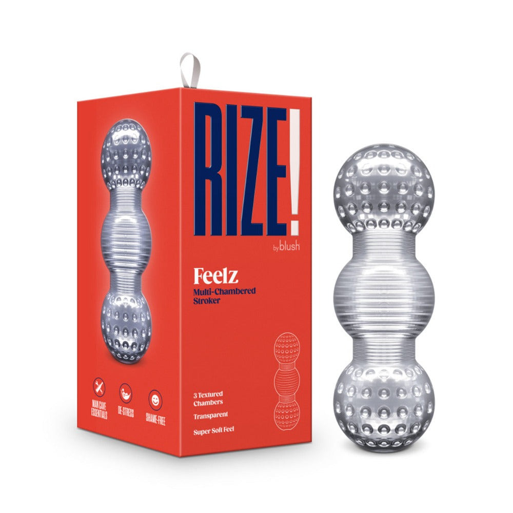 A clear, multi-textured stroker with a squeezable fit.