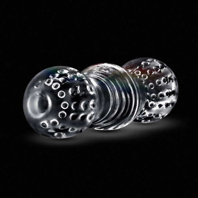 Clear stroker with multiple textures and a squeezable fit.