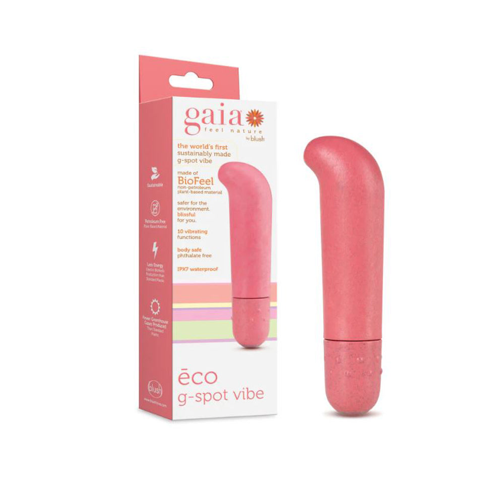 A pink Gaia Eco G-spot vibe vibrator with packaging.