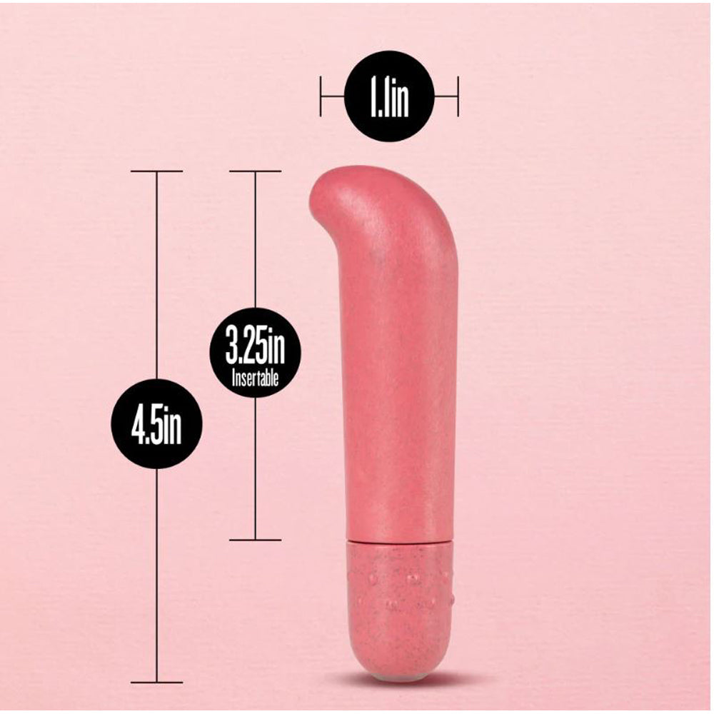 A pink G-spot vibrator with dimensions indicated.