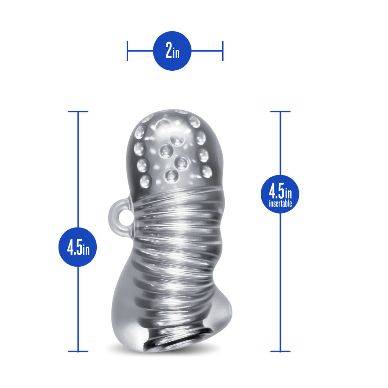 Clear textured stroker with a loop handle and textured head.