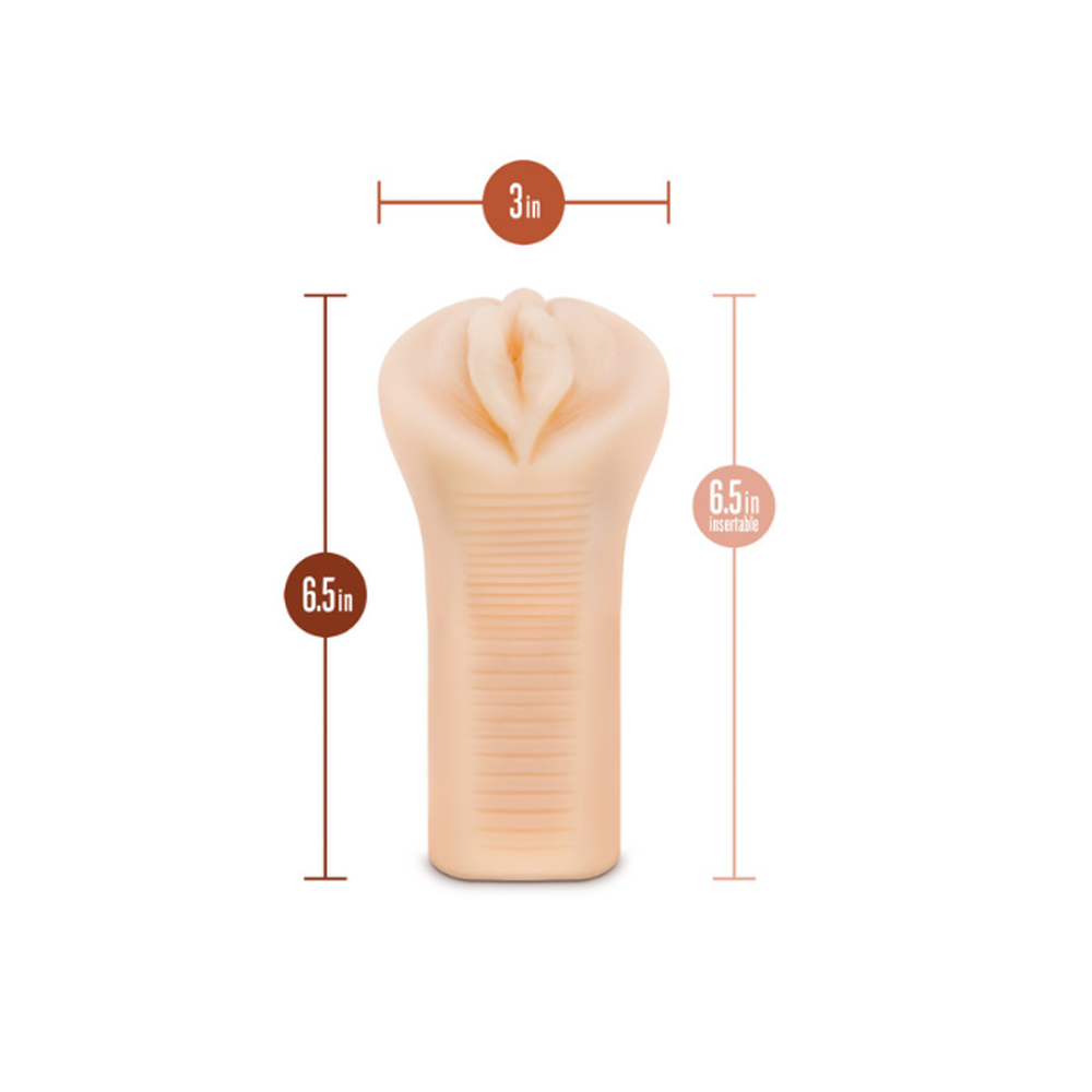 A blush-colored ribbed stroker with a 3-inch opening and 6.5-inch insertable length.