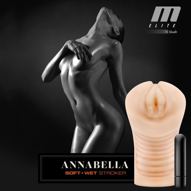 Annabella self-lubricating textured stroker with bullet vibrator.
