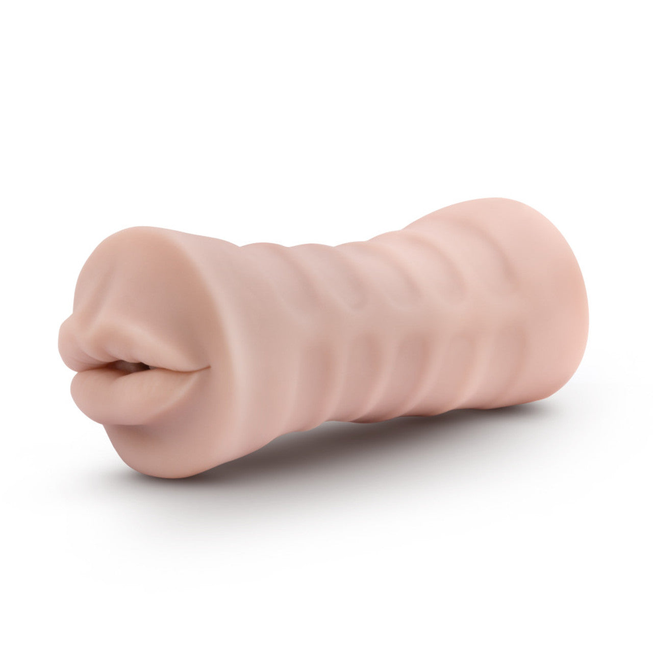 A flesh-toned male stroker with a textured exterior and a realistic opening.