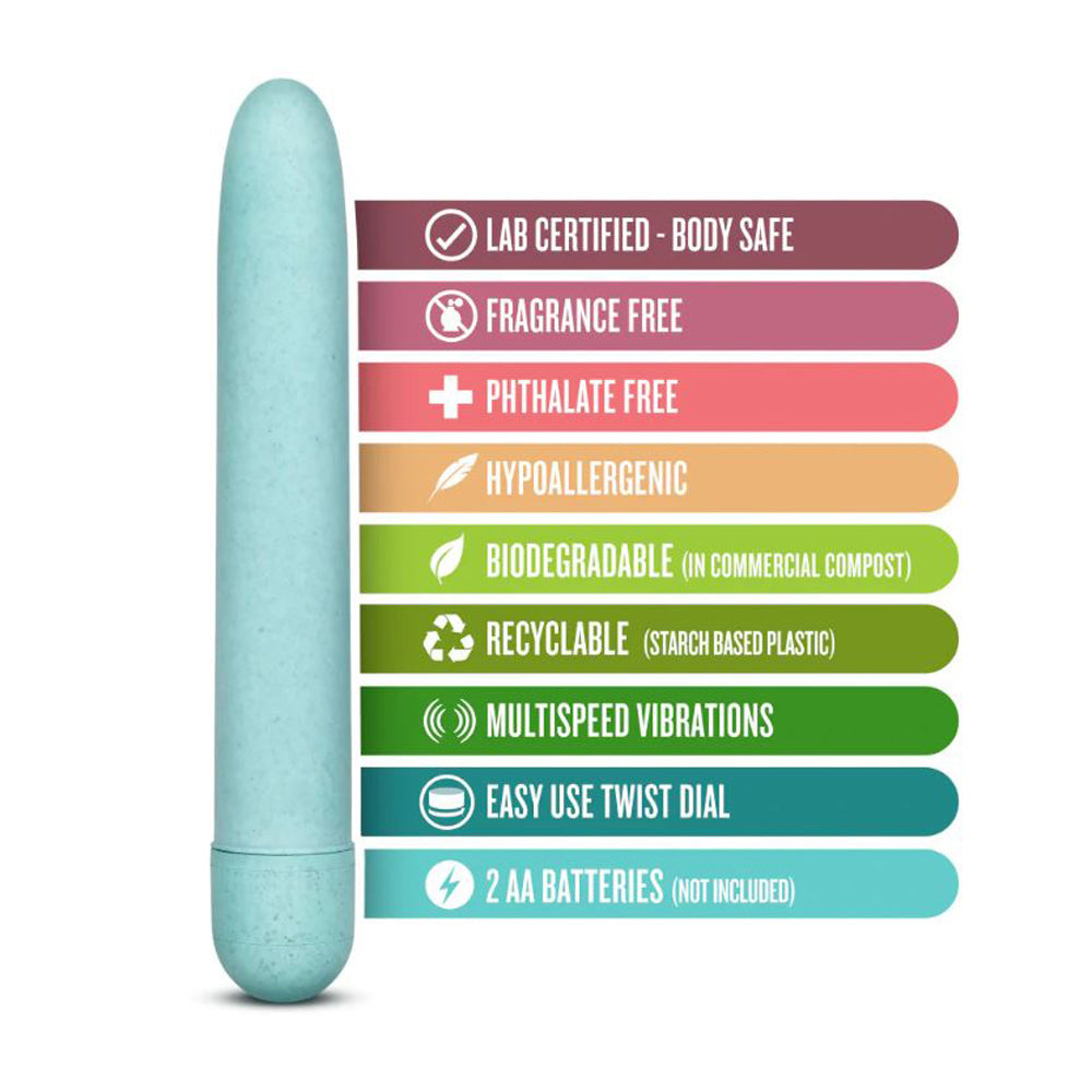 Aqua plant-based vibrator with eco-friendly features.