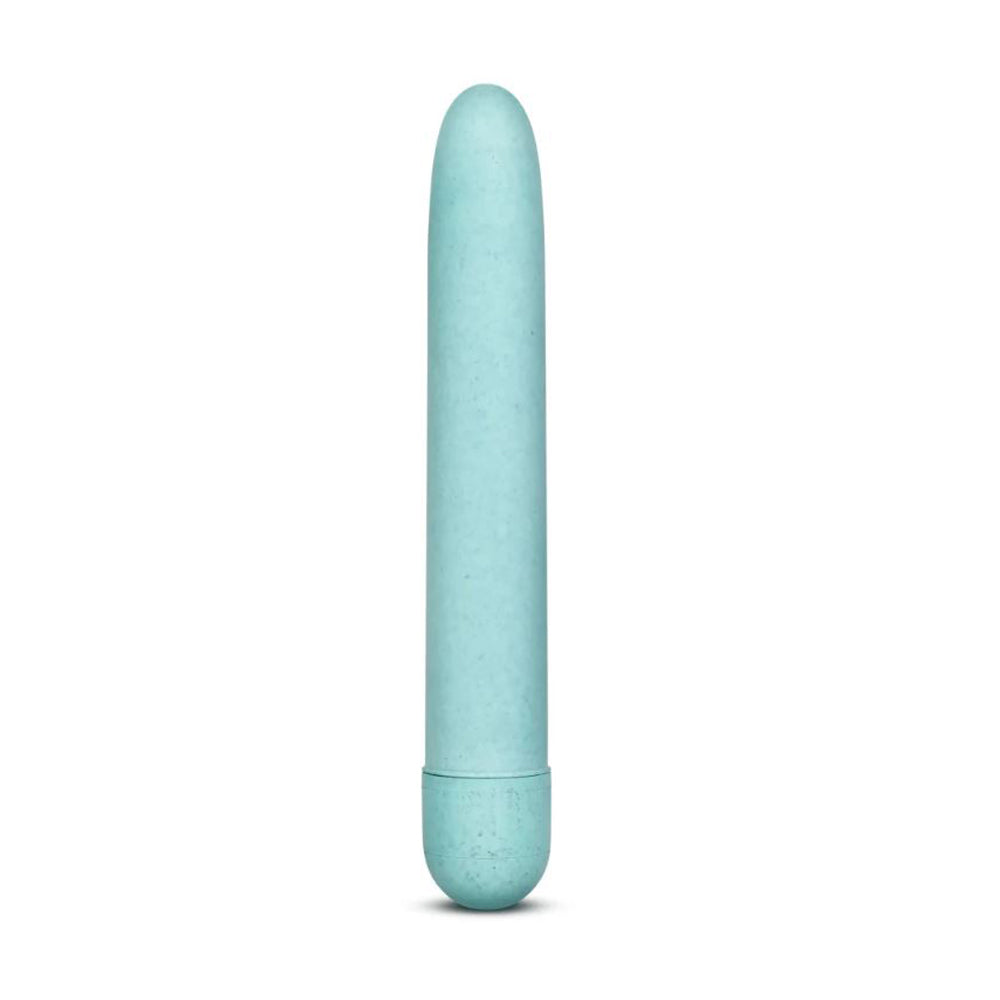 Aqua plant-based straight vibrator with a tapered tip.