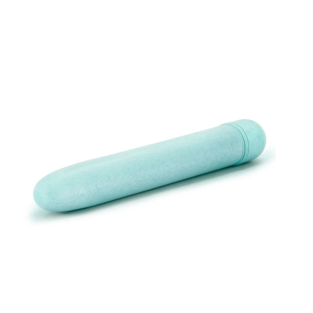 Aqua plant-based straight vibrator with a tapered tip.